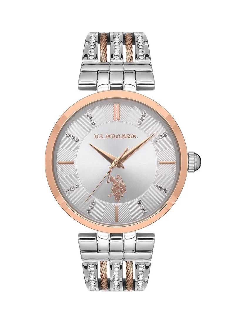 U.S. Polo Assn. US Polo Assn Analog Watch For Women With White Dial And Silver Rose Gold Bracelet 36 MM 5 Atm Water Resistance USPA203801