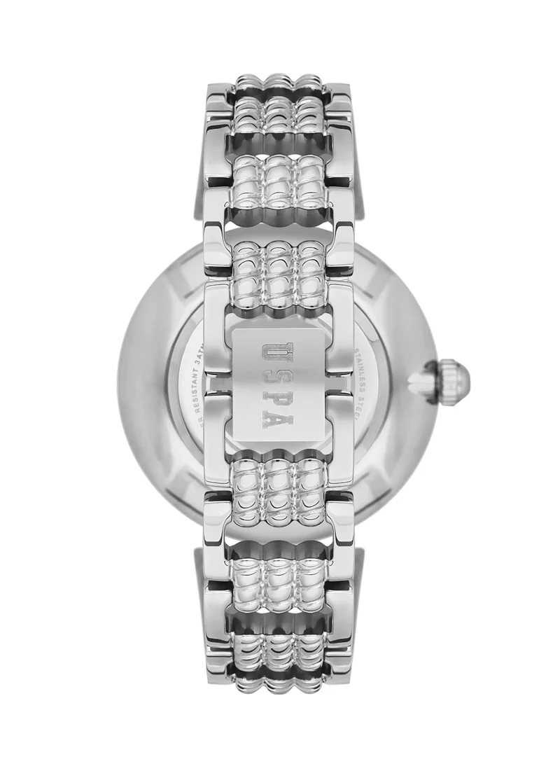 U.S. Polo Assn. US Polo Assn Analog Watch For Women With White Dial And Silver Rose Gold Bracelet 36 MM 5 Atm Water Resistance USPA203801