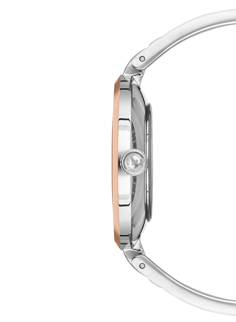 U.S. Polo Assn. US Polo Assn Analog Watch For Women With White Dial And Silver Rose Gold Bracelet 36 MM 5 Atm Water Resistance USPA203801