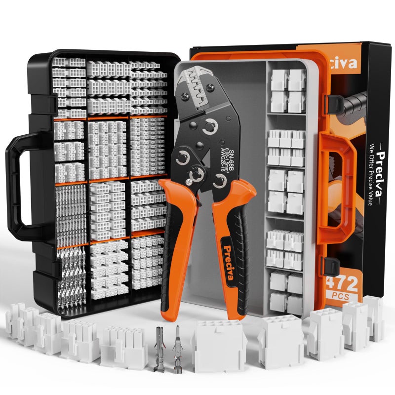 Preciva Mini-Fit Jr Kit Crimping Tool, with 12 Types 2-10 Pin Molex 4.2mm Connector, AWG 28-16 Terminals Terminals Crimping Pliers Compatible Dupont, Molex, KF2510 - Image 1