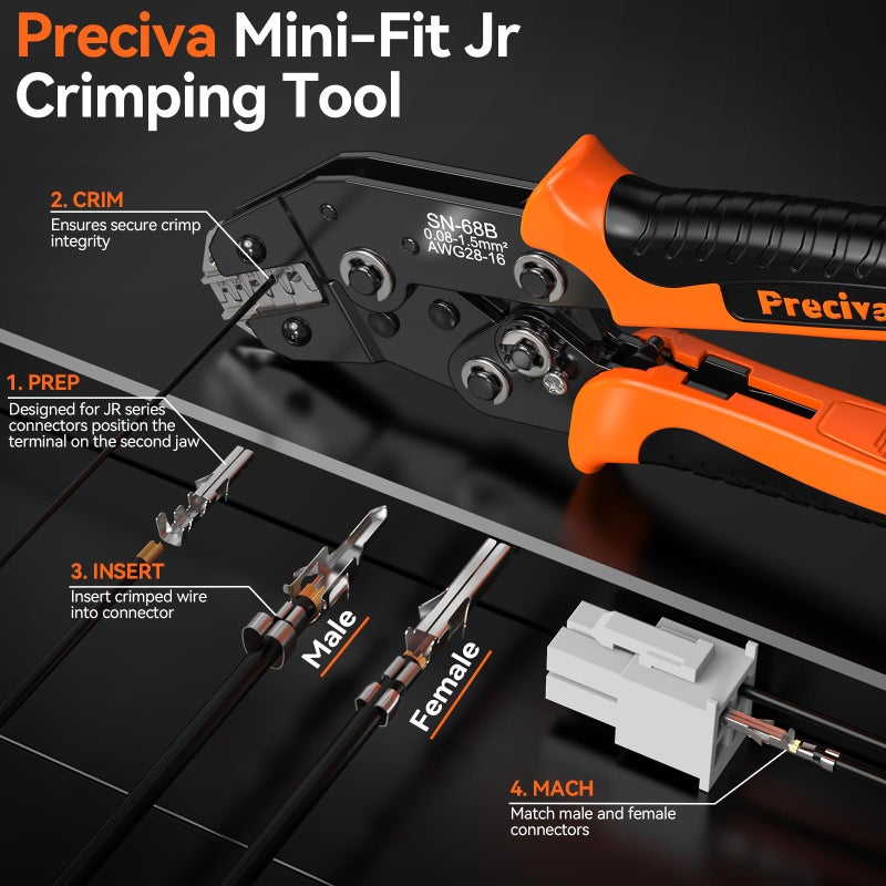 Preciva Mini-Fit Jr Kit Crimping Tool, with 12 Types 2-10 Pin Molex 4.2mm Connector, AWG 28-16 Terminals Terminals Crimping Pliers Compatible Dupont, Molex, KF2510 - Image 2