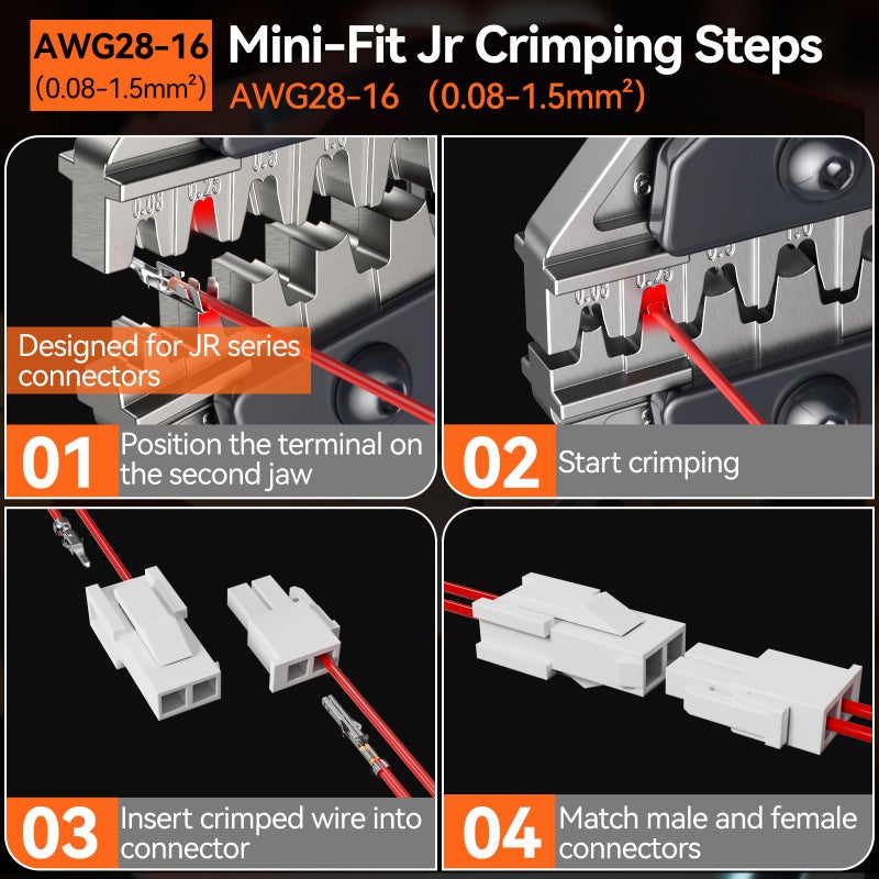 Preciva Mini-Fit Jr Kit Crimping Tool, with 12 Types 2-10 Pin Molex 4.2mm Connector, AWG 28-16 Terminals Terminals Crimping Pliers Compatible Dupont, Molex, KF2510 - Image 4