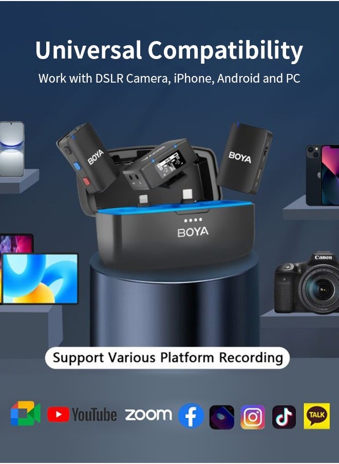 بويا - ميكروفون لاسلكي احترافي من BOYAMIC لكاميرات iPhone وAndroid مع ذاكرة تخزين 8 جيجابايت وتسجيل حتى 15 ساعة ونقل 300 متر للكاميرات وميكسرات البث المباشر والتدوين بالفيديو وتسجيل المقابلات - Image 1