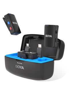 ميكروفون لاسلكي احترافي من BOYAMIC لكاميرات iPhone وAndroid مع ذاكرة تخزين 8 جيجابايت وتسجيل حتى 15 ساعة ونقل 300 متر للكاميرات وميكسرات البث المباشر والتدوين بالفيديو وتسجيل المقابلات