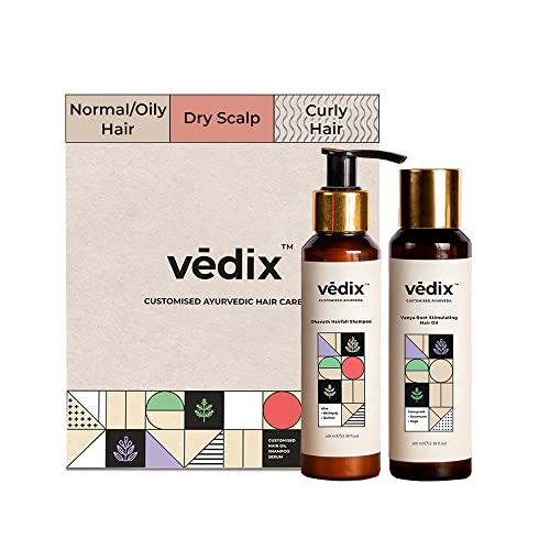 Vedix Ayurvedic Hair Care Combo Pack, Customized Anti Hair Fall Shampoo and Hair Oil for Normal/Oily with Dry Scalp & Curly - 200 ml - Image 1