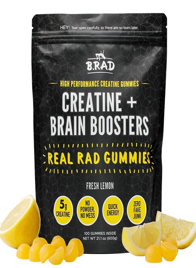 B.rad Real Rad Creatine Gummies | 5g Creatine Monohydrate Per Serving | with Alpha GPC, L-Theanine, L-Tyrosine, L-Citrulline & Panax Ginseng | Natural Lemon Flavor | 100 XL Gummies - Image 1