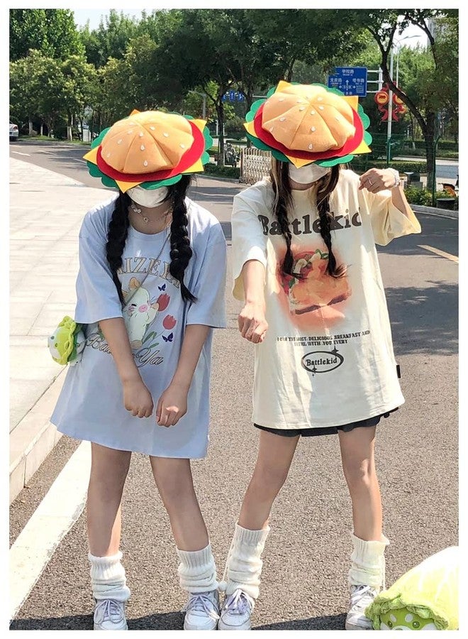 توب وون قبعة هامبرغر من توبون، قبعة تنكرية مضحكة على شكل برغر، قبعة مخملية على شكل تشيز برغر، قبعة طعام سريع، قبعة هالوين، قبعة لعب أدوار مجنونة، قبعات تنكرية للبالغين والمراهقين - هدية للحفلات - Image 4