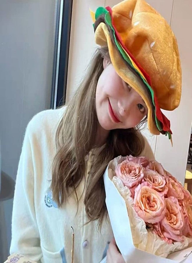 توب وون قبعة هامبرغر من توبون، قبعة تنكرية مضحكة على شكل برغر، قبعة مخملية على شكل تشيز برغر، قبعة طعام سريع، قبعة هالوين، قبعة لعب أدوار مجنونة، قبعات تنكرية للبالغين والمراهقين - هدية للحفلات - Image 5