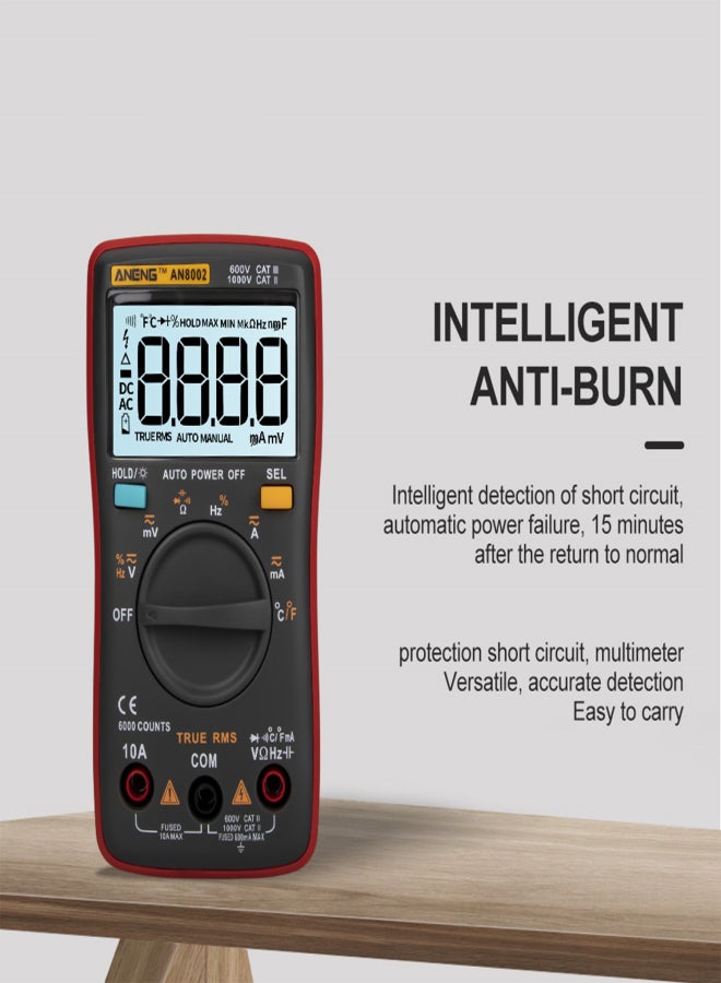 ANENG AN8002 6000 Counts True RMS Multifunctional Digital Multimeter Voltmeter Ammeter Handheld Mini Universal Meter High Accuracy Measure Temperature AC/DC Voltage AC/DC Current Resistance Capacitance Frequency Duty Cycle Diode Tester - Image 3