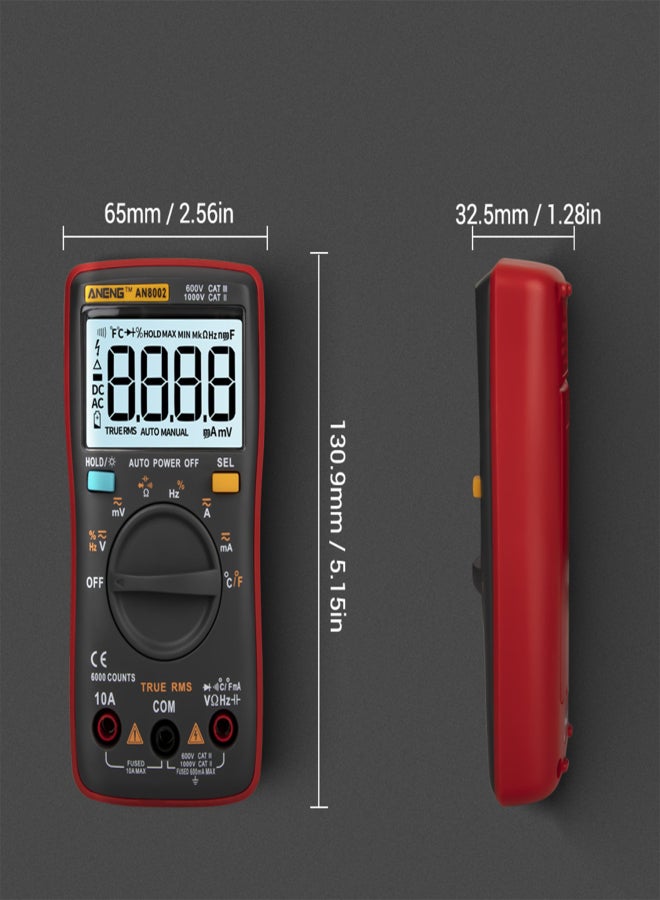 ANENG AN8002 6000 Counts True RMS Multifunctional Digital Multimeter Voltmeter Ammeter Handheld Mini Universal Meter High Accuracy Measure Temperature AC/DC Voltage AC/DC Current Resistance Capacitance Frequency Duty Cycle Diode Tester - Image 4