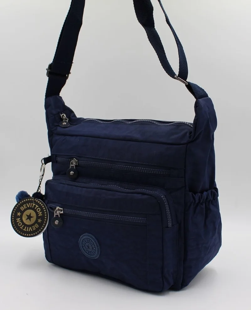 بيفيتون Navy Blue Water Resistant Crinkle Fabric Messenger Shoulder Bag / 4100