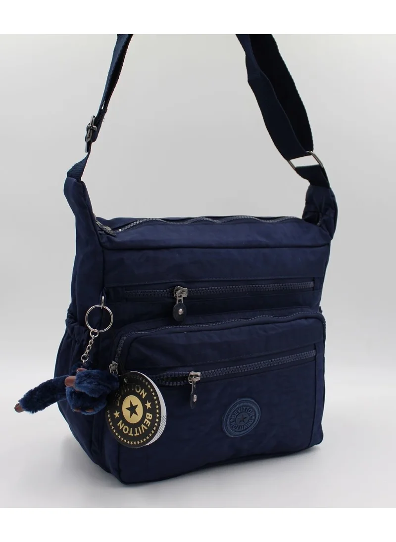 Bevitton Navy Blue Water Resistant Crinkle Fabric Messenger Shoulder Bag / 4100