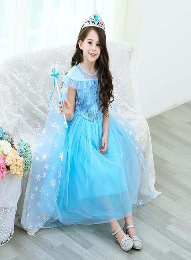 general Snow Queen Costumes Dress Girls Party Cosplay Girl Clothing Snow Queen Birthday Princess Dress Kids Costume Blue Costume With Accessory Set - Image 4