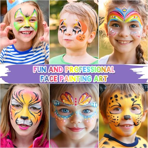Flasoo Kids Face Painting Kit - 42 Non-Toxic Colors, 16 Crayons, 6 Reusable & 40 Sticky Stencils for Parties & Halloween - Image 2