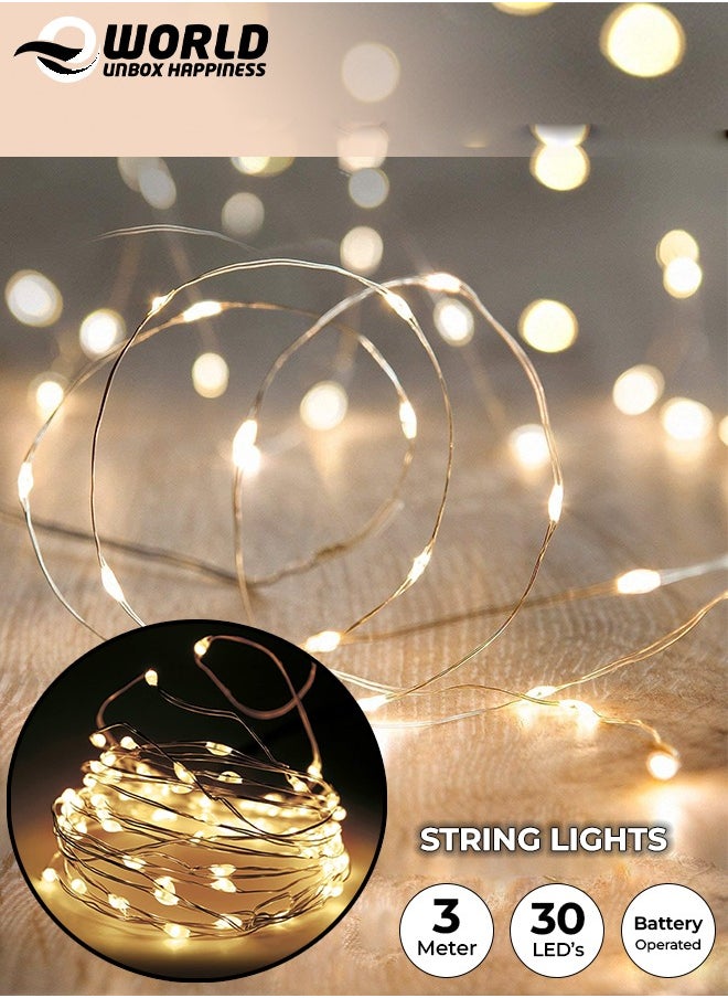 Eworld Waterproof 10Ft LED Fairy String Lights, Battery-Operated 30 Warm White Firefly Lights on Ultra-Thin Silver Wire for Indoor & Outdoor Decorations, Perfect for Parties, Weddings, and Festivals  - Image 1