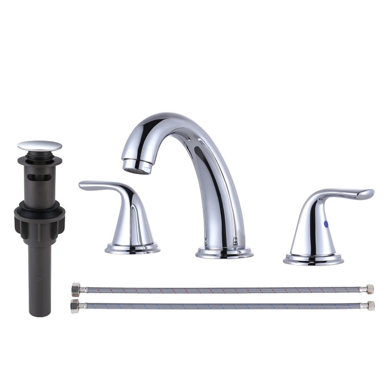 ALEASHA Bathroom Sink Faucet 3 Holes Chrome, ALEASHA Widespread Bathroom Faucet, Bathroom Faucets with Pop Up Drain with Overflow, Washroom Faucets with 304 Stainless Steel Lead-Free Hose - Image 1