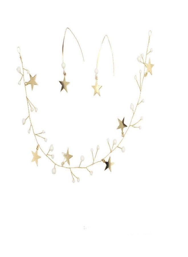 BERYUAN Sequins Pearl Star Headband Earrings Set Gold Wedding Hair Accessories Tassel Star Pendant Jewelry for Her Gift for Women Girls (Gold) - Image 5