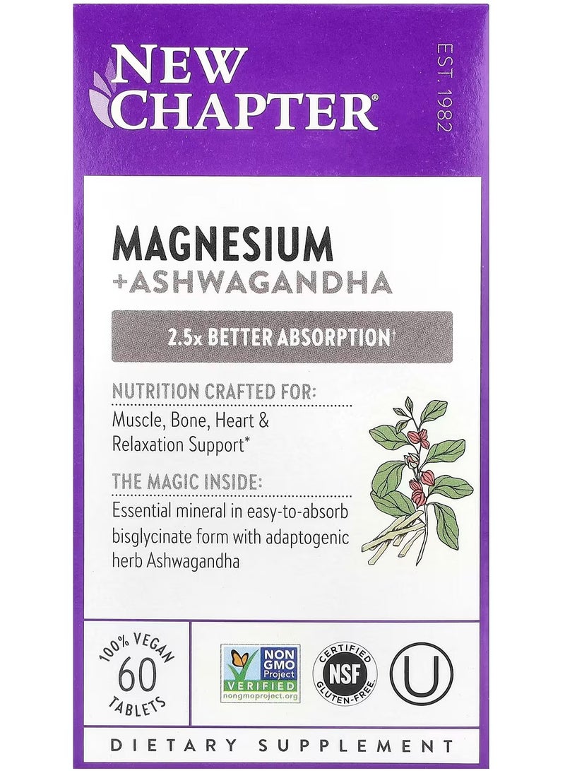 New Chapter Magnesium + Ashwagandha, 60 Vegan Tablets - Image 1