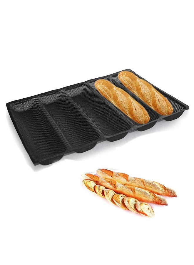 Nonstick Silicone Baguette Pan with Perforated Design for Perfectly Baked French Bread - 5 Slot Sandwich Mould and Baking Tray - Image 1