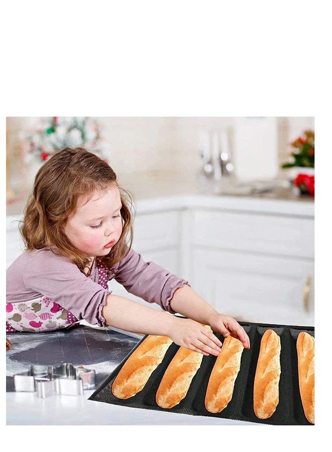 Nonstick Silicone Baguette Pan with Perforated Design for Perfectly Baked French Bread - 5 Slot Sandwich Mould and Baking Tray - Image 3
