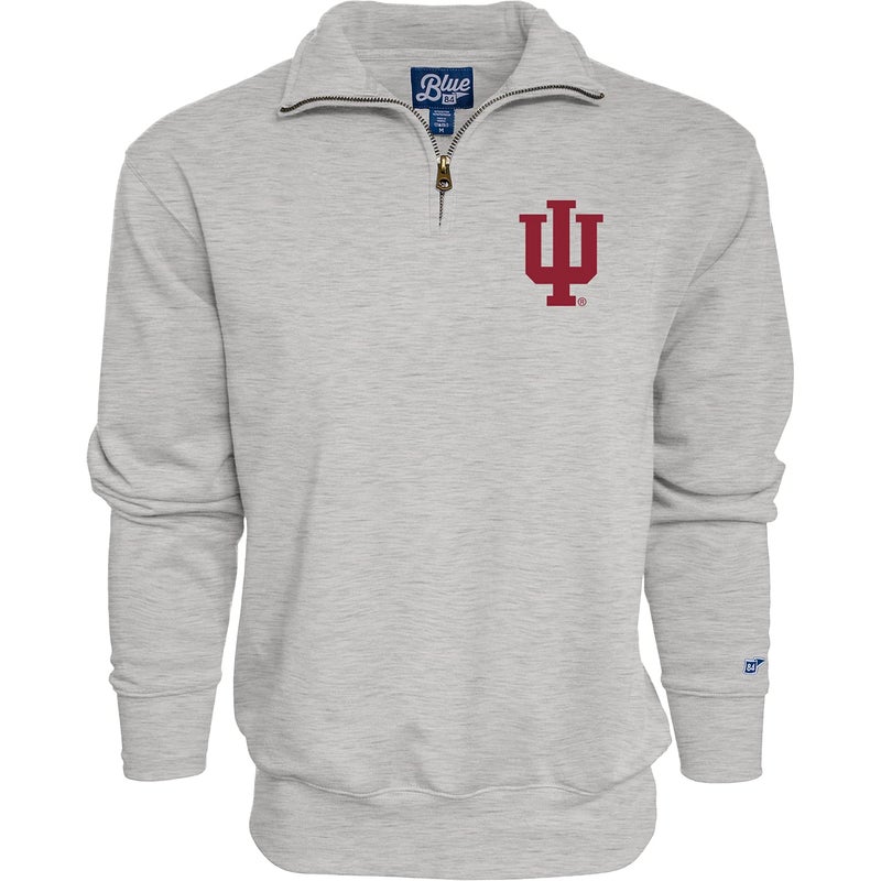 Blue 84 Men's Indiana Hoosiers Quarter Zip Sweatshirt Icon Grey, Grey, Large - Image 1