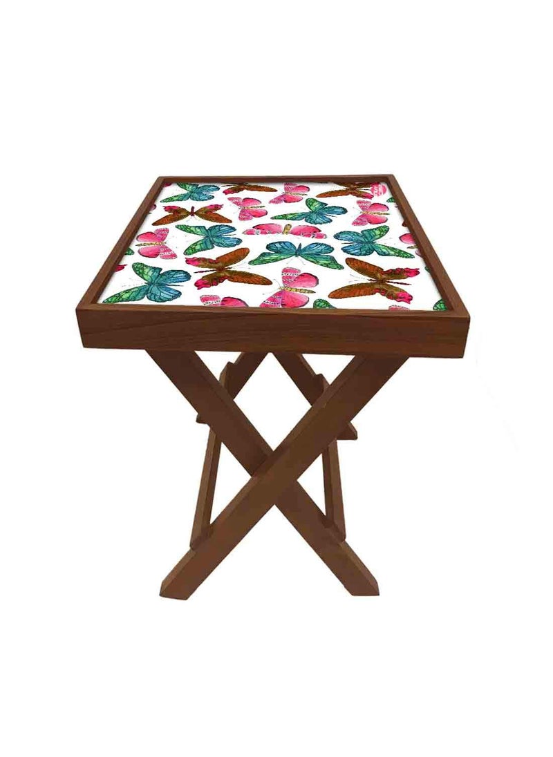 Nutcase Nutcase Designer Teak Wood Side Table Folding Wooden Bedside Coffee Outdoor Picnic Table Watercolor Butterfly  - Image 5