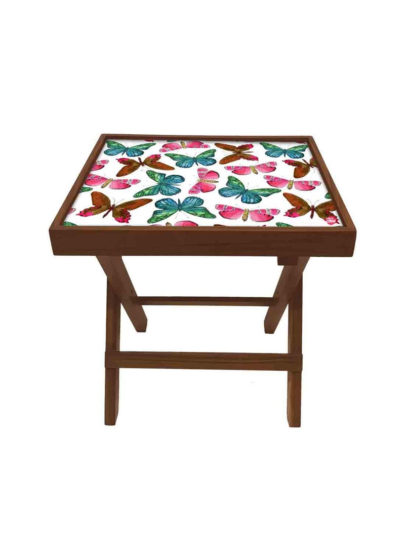 Nutcase Nutcase Designer Teak Wood Side Table Folding Wooden Bedside Coffee Outdoor Picnic Table Watercolor Butterfly  - Image 4