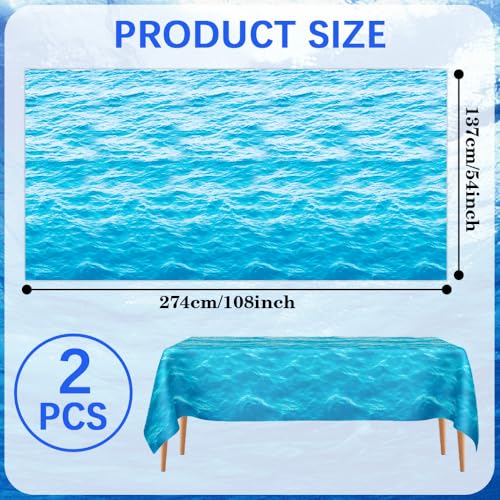 SythorYang Ocean Waves Tablecloth, 2 Pieces Plastic Ocean Table Cloth Disposable Water Print Table Cover Blue Sea Rectangle Tablecloths for Beach Pool Birthday Party Decoration Shower Supplies, 54x108 Inch - Image 3