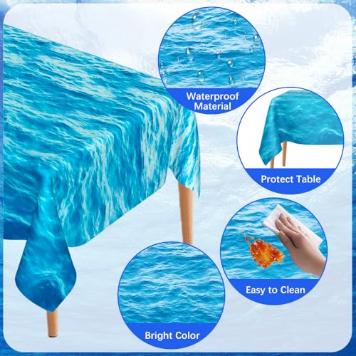SythorYang Ocean Waves Tablecloth, 2 Pieces Plastic Ocean Table Cloth Disposable Water Print Table Cover Blue Sea Rectangle Tablecloths for Beach Pool Birthday Party Decoration Shower Supplies, 54x108 Inch - Image 4