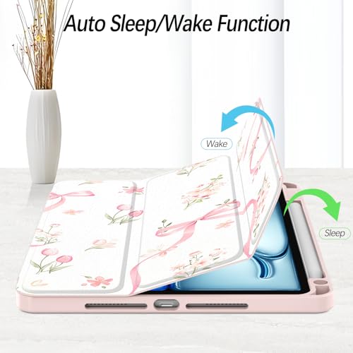 Xkladz Case for iPad (A16) 11th Generation (2025) 11 inch, iPad 10th Generation 2022 10.9 inch, Case with Pencil Holder, Clear Back Cover Cute Design for Women Girl, Auto Sleep/Wake, Bow Tulip - Image 2