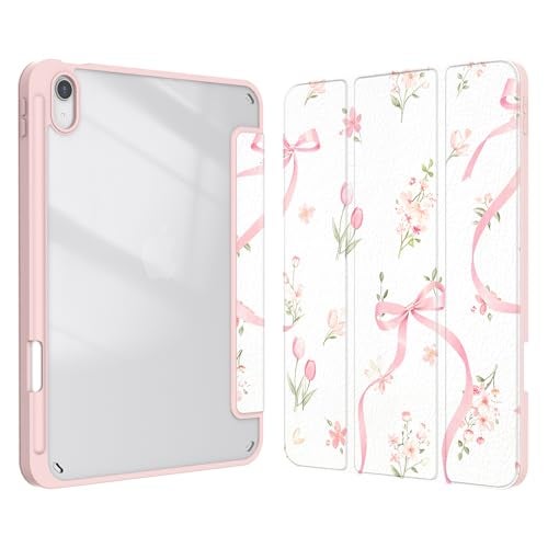 Xkladz Case for iPad (A16) 11th Generation (2025) 11 inch, iPad 10th Generation 2022 10.9 inch, Case with Pencil Holder, Clear Back Cover Cute Design for Women Girl, Auto Sleep/Wake, Bow Tulip - Image 1