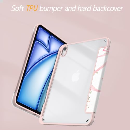 Xkladz Case for iPad (A16) 11th Generation (2025) 11 inch, iPad 10th Generation 2022 10.9 inch, Case with Pencil Holder, Clear Back Cover Cute Design for Women Girl, Auto Sleep/Wake, Bow Tulip - Image 4