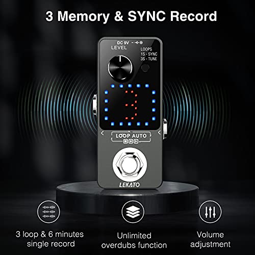 LEKATO Looper Pedal,Guitar Looper Pedal for Electric Guitar&Bass Loop Pedal with SYNC & Tuner Function Triple Effect Guitar Looper with LED Screen Unlimited Overdubs 3 Loops 18 Minutes Record Time - Image 2