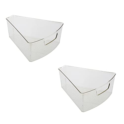 Kitchen Details 2 Pack Lazy Susan Bin | Triangular Pantry Organizer | Corner Cabinet | Handle | Spice Jars | Cans | Clear - Image 1