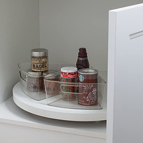 Kitchen Details 2 Pack Lazy Susan Bin | Triangular Pantry Organizer | Corner Cabinet | Handle | Spice Jars | Cans | Clear - Image 4