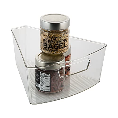 Kitchen Details 2 Pack Lazy Susan Bin | Triangular Pantry Organizer | Corner Cabinet | Handle | Spice Jars | Cans | Clear - Image 3