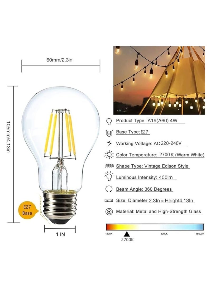 يوويل في الهواء الطلق مقاوم للماء IP65 LED سلسلة أضواء E27 حامل 10 متر لمبة حامل سلك مع 20 لمبة 4W A60 واضح مع الاتحاد الأوروبي التوصيل حامل لمبة الطاقة الشمسية لأضواء رمضان الديكور والديكور الخارجي ضوء معلق 6000 مللي أمبير و USB-C، سلسلة أضواء مع جهاز تحكم عن بعد و 8 أوضاع رمضان ضوء مع علاقات الكابل - Image 5