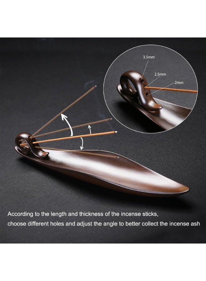 Incense Stick Holder with 3 Holes, 9 Inch Length Ceramic Incense Ash Cather for Counters, Meditation Room, Yoga, Home, Office, Brown  - Image 5