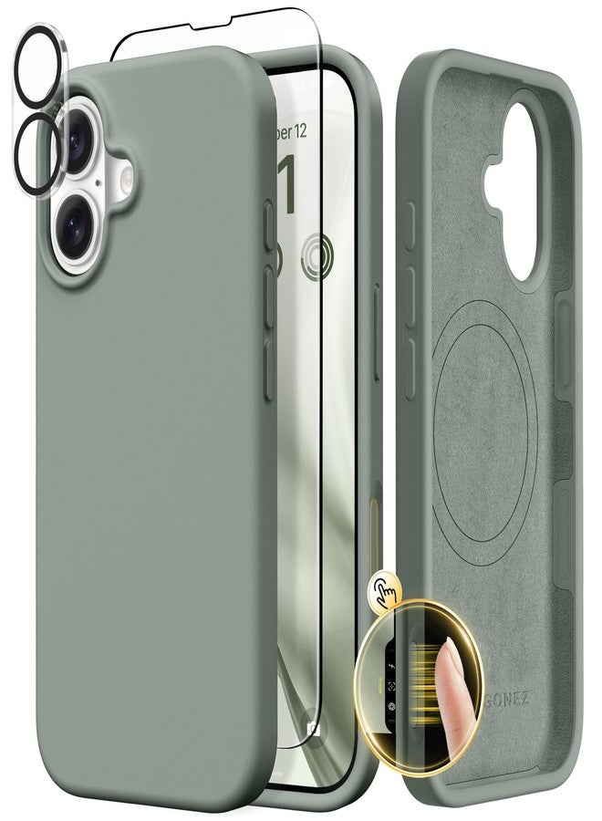 GONEZ Magnetic for iPhone 17 Case, Compatible with MagSafe, [Screen Protector + Camera Lens Protector], Liquid Silicone Anti-Scratch Shockproof Protective Phone Case, Calke Green - Image 1