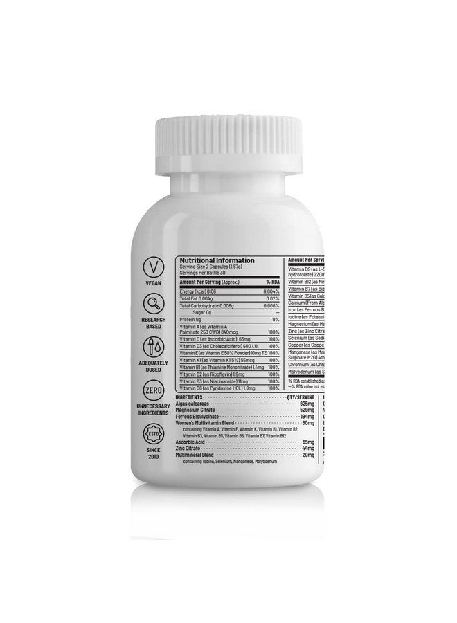 Unived Basics Multivitamin & Minerals For Women, 100% Rda Of All Vitamins With Algae Calcium & Plant-Based Vitamin D3 Plus Important Minerals, Complete Formulation For Health & Wellbeing - Capsule - Image 2