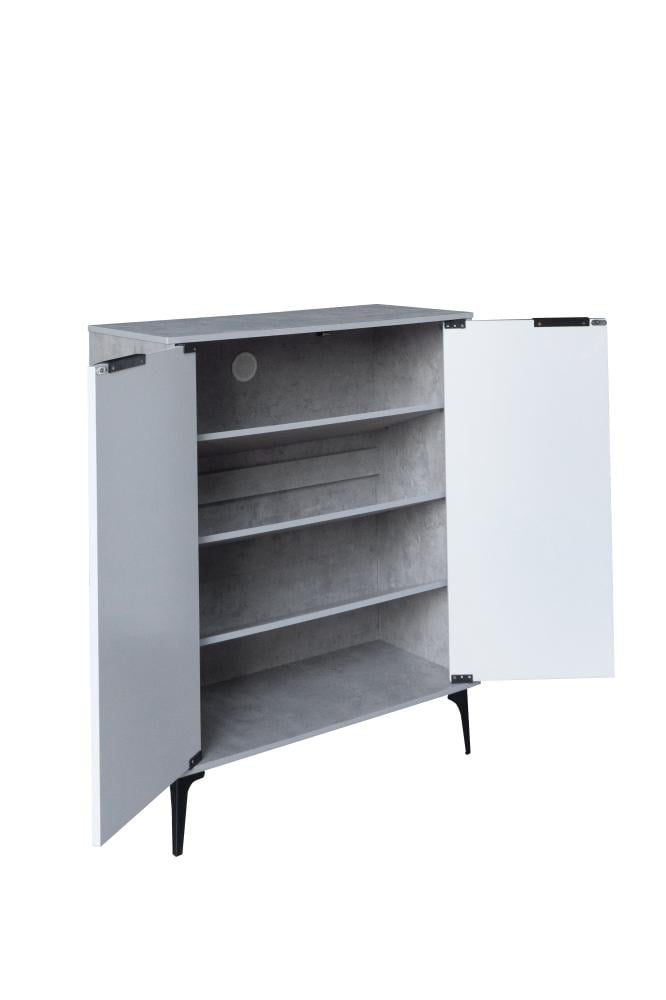 بيتي دولاب أحذية بابين خشب ماليزي 4 مستويات لون رمادي مخطط - Image 4