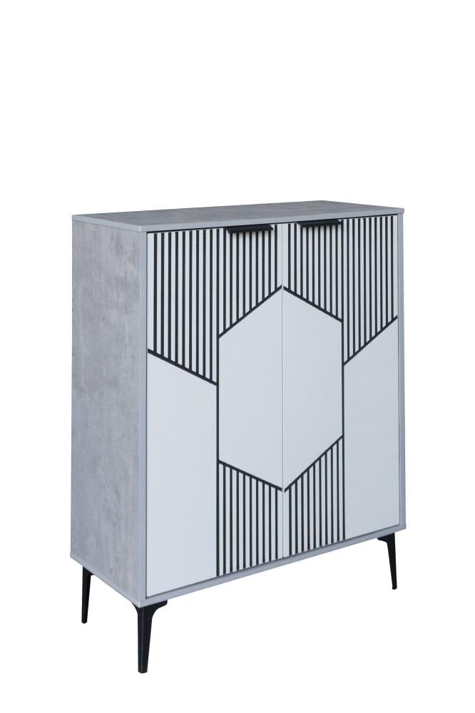 بيتي دولاب أحذية بابين خشب ماليزي 4 مستويات لون رمادي مخطط - Image 5