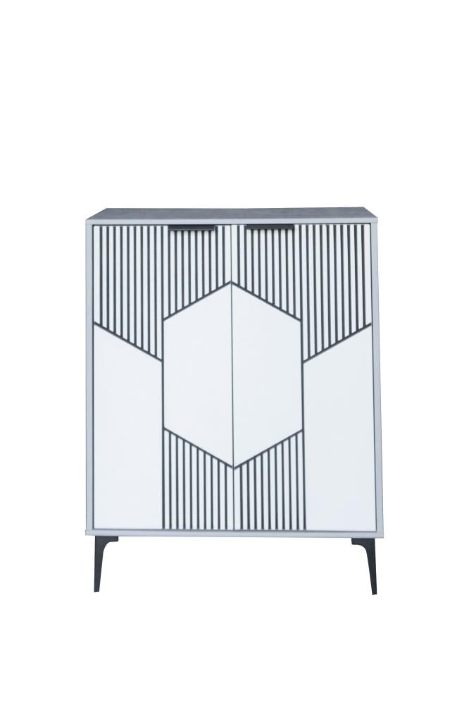 بيتي دولاب أحذية بابين خشب ماليزي 4 مستويات لون رمادي مخطط - Image 3