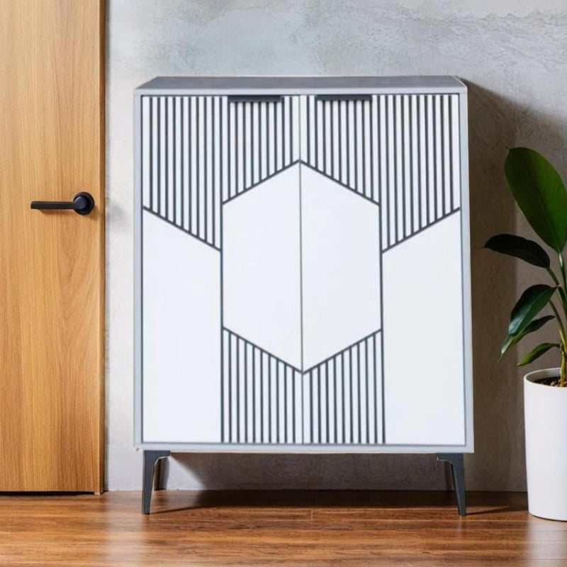 بيتي دولاب أحذية بابين خشب ماليزي 4 مستويات لون رمادي مخطط - Image 1