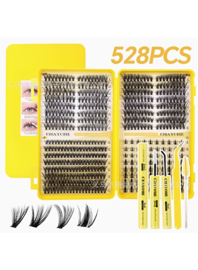 virenia 528 Pcs Lash Clusters Kit – 8-16mm Mixed Lengths – Wispy DIY Eyelash Extensions – Includes Lash Adhesive Glue & Tweezer – Individual False Eyelashes for Women – Natural, Fluffy, Long Lasting – Reusable & Easy to Apply – Perfect for Daily Wear, Parties, Weddings, Glam Look – Complete Eyelash Extension Set for Home Use - Image 1