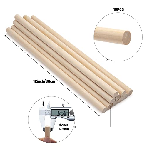 Coowayze Wooden Dowel Rods Wood Dowels for Crafts, 6 PCS 1 x 12 Round Wooden Sticks for Crafts, Thick Macrame Dowels, Unfinished Hard Wood Sticks for Crafting, Arts and DIYers, Closets and Wedding - Image 2