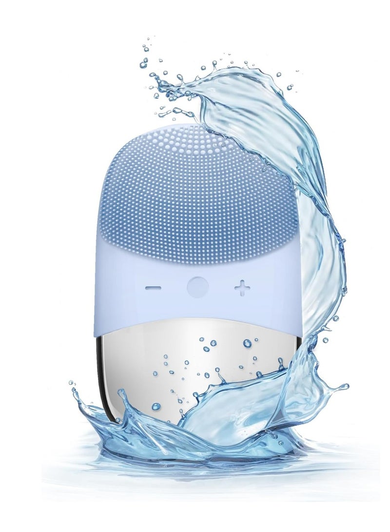 Hihonor Silicone Face Scrubber, IPX7 Waterproof Sonic Facial Cleansing Brush, USB Rechargeable Sonic Massage Face Brush for Deep Cleansing, Gentle Exfoliating and Massaging (Blue) - Image 1