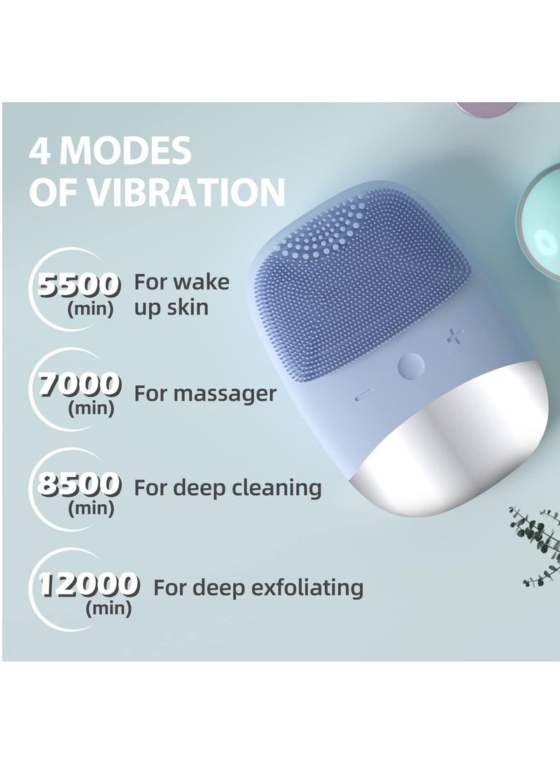 Hihonor Silicone Face Scrubber, IPX7 Waterproof Sonic Facial Cleansing Brush, USB Rechargeable Sonic Massage Face Brush for Deep Cleansing, Gentle Exfoliating and Massaging (Blue) - Image 2