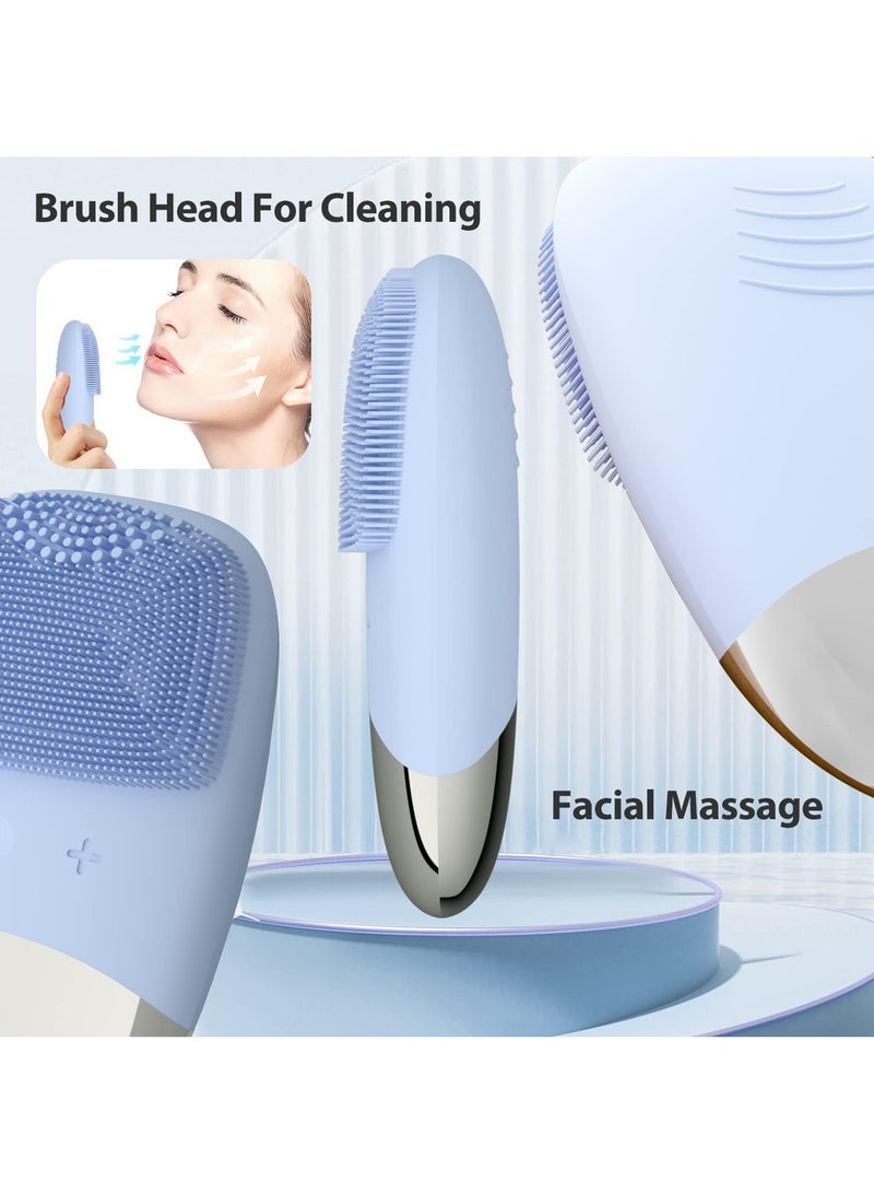 Hihonor Silicone Face Scrubber, IPX7 Waterproof Sonic Facial Cleansing Brush, USB Rechargeable Sonic Massage Face Brush for Deep Cleansing, Gentle Exfoliating and Massaging (Blue) - Image 4