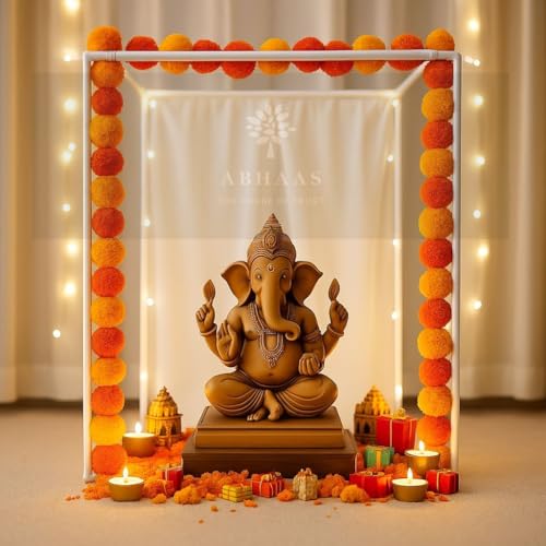 Abhaas 25PCS Decoration Mandap Tent Pandal with 5Pcs Marigold Garlands for Chaturthi Home Decor Cubical Mandap | Chaturthi/Festivals (25Pcs) (Pink, 20Inch Cube) - Image 3